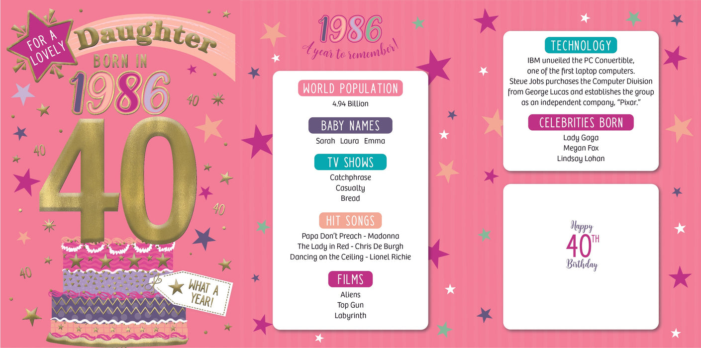 1986 Happy 40th Birthday Daughter From The Year You Were Born