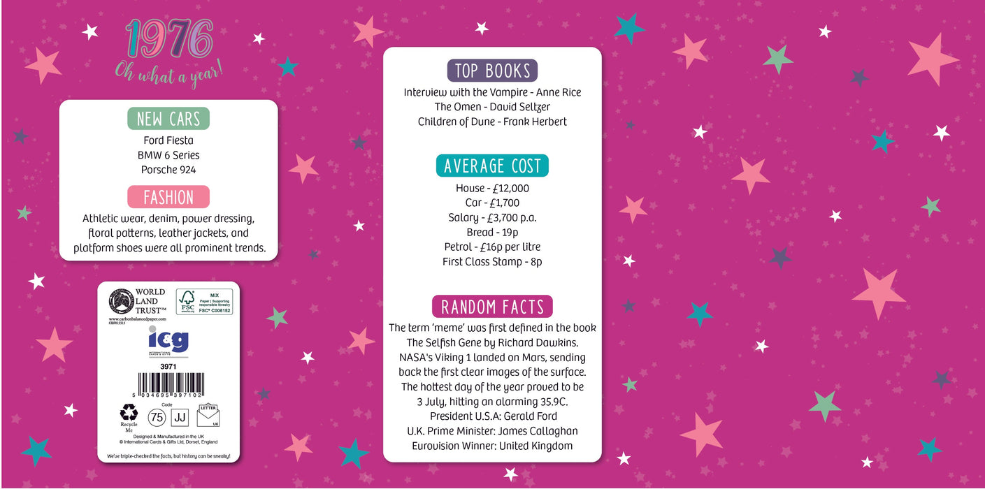 1976 Happy 50th Birthday Daughter From The Year You Were Born