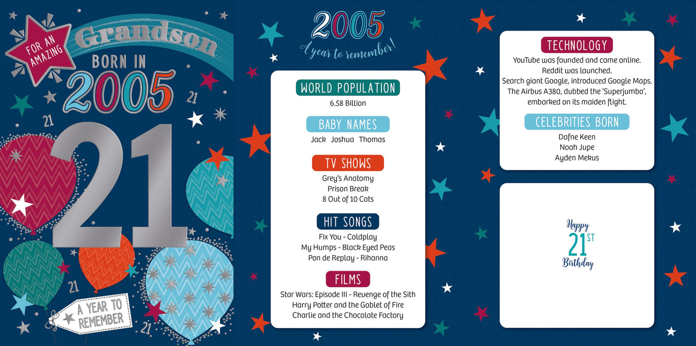 2005 Happy 21st Birthday Grandson From The Year You Were Born