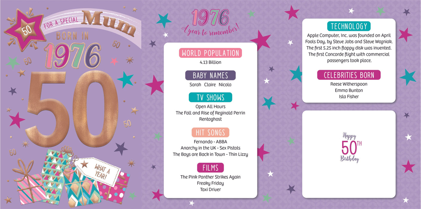 1976 Happy 50th Birthday Mum From The Year You Were Born