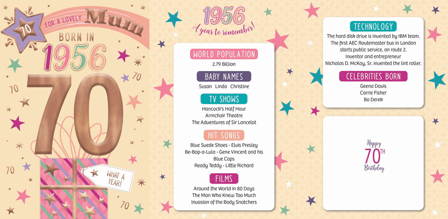 1956 Happy 70th Birthday Mum From The Year You Were Born