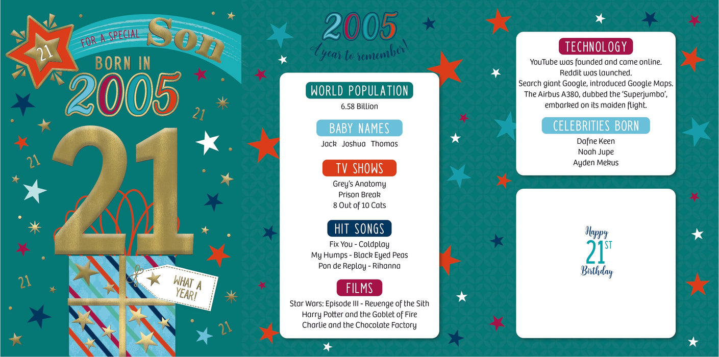 2005 Happy 21st Birthday Son From The Year You Were Born