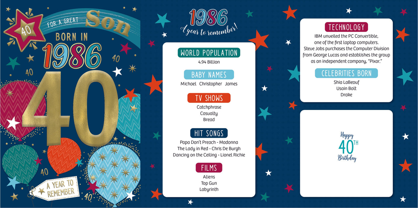 1986 Happy 40th Birthday Son From The Year You Were Born