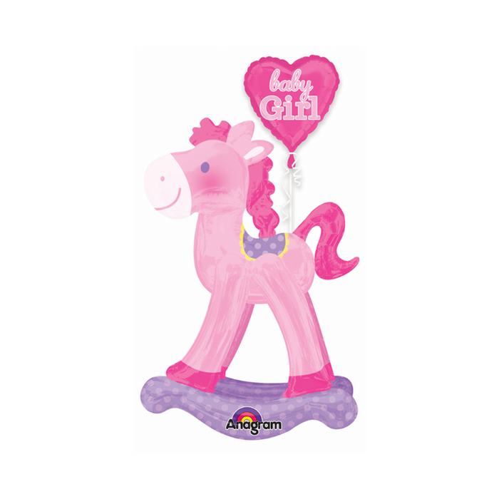 Rocking Horse Baby Girl Pink Balloon Air Walker (Optional Inflation)