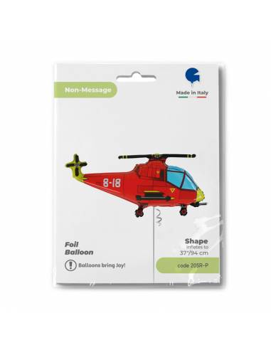 Red Helicopter Shaped Foil Balloon (Optional Helium Inflation)