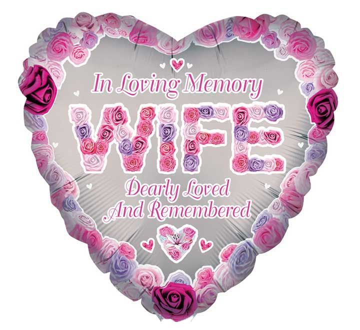 In Loving Memory of Wife Rememberance Foil Balloon (Optional Helium Inflation)