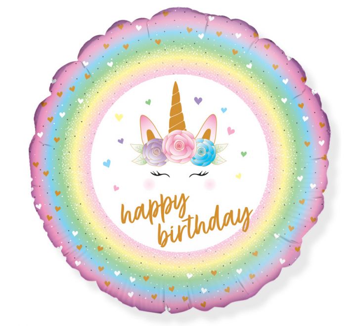 Happy Birthday Unicorn Design Foil Balloon (Optional Helium Inflation)