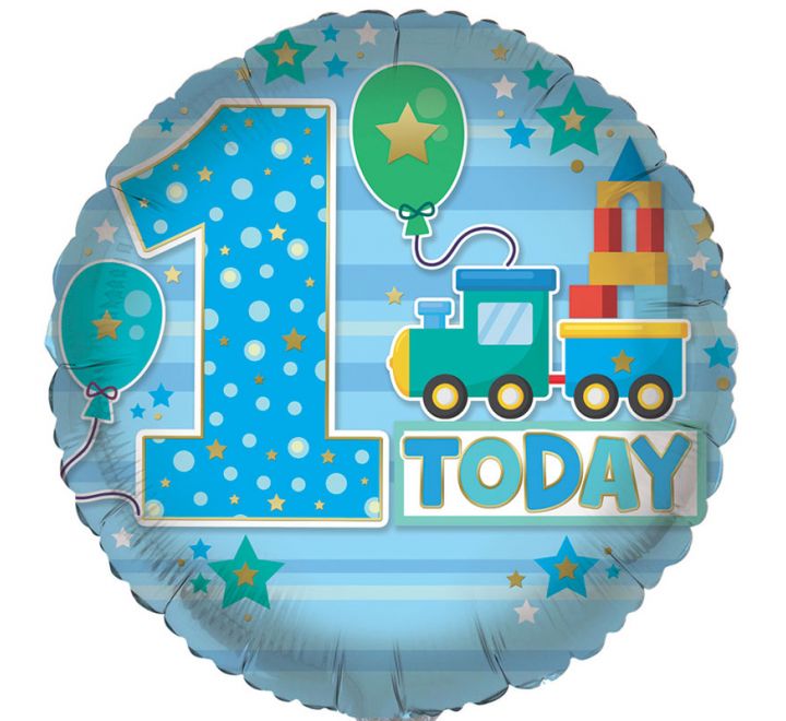 1 Today - Blue Train Helium Balloon (Optional Helium Inflation)