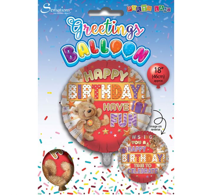 Teddy Happy Birthday Fun Cute Foil Balloon (Optional Helium Inflation)