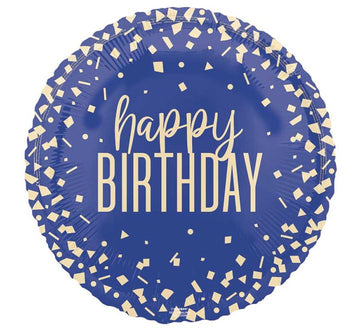 Blue and Gold Glitz Happy Birthday Foil Balloon (Optional Helium Inflation)
