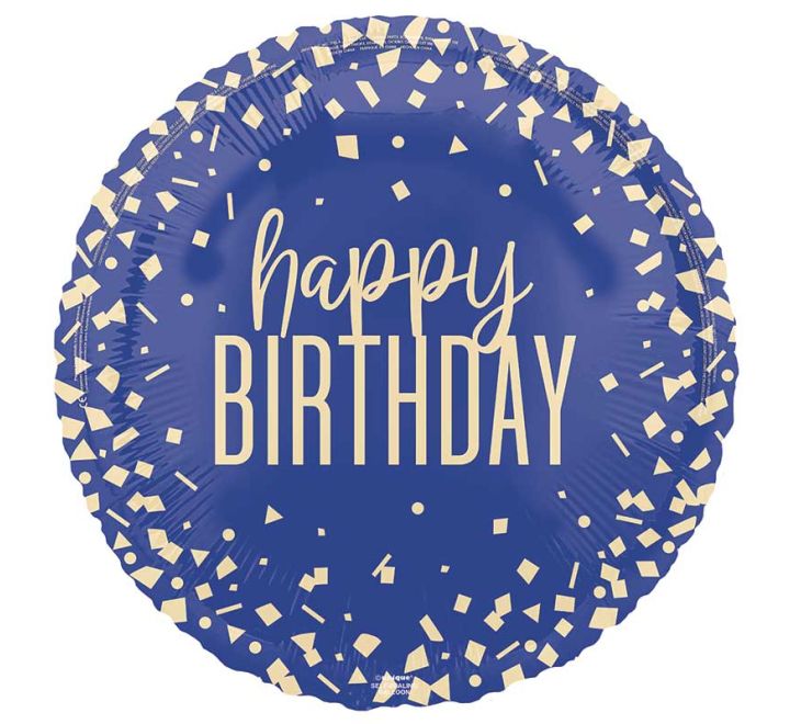 Blue and Gold Glitz Happy Birthday Foil Balloon (Optional Helium Inflation)