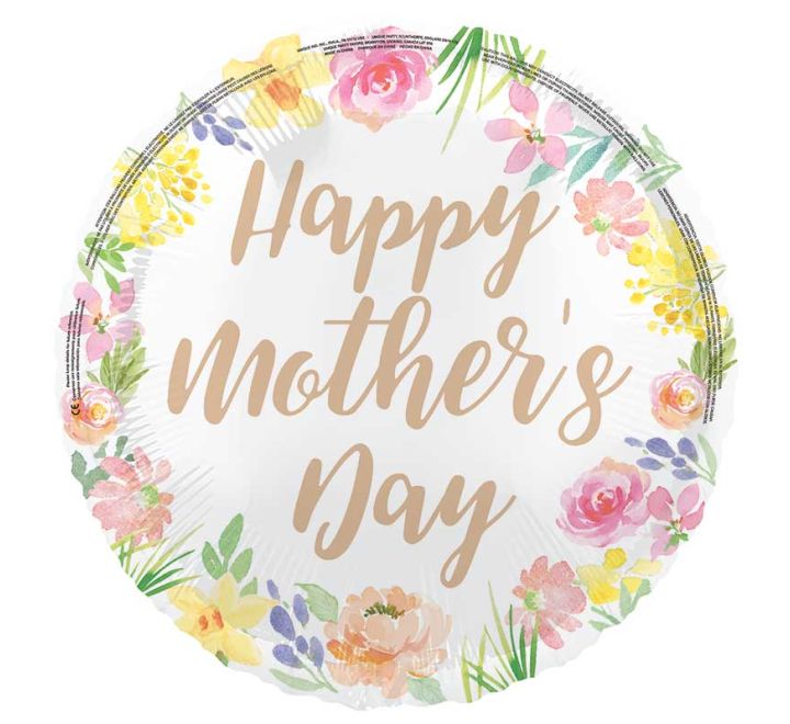 Happy Mothers Day Floral Foil Balloon (Optional Helium Inflation)