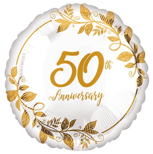 Gold 50th Wedding Anniversary Foil Balloon (Optional Helium Inflation)