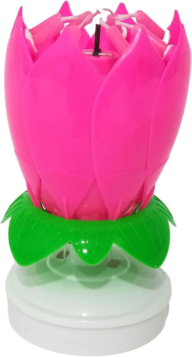 Lotus Flower Shape Flat Bottom Rotating Electronic Birthday Cake Musical Candle