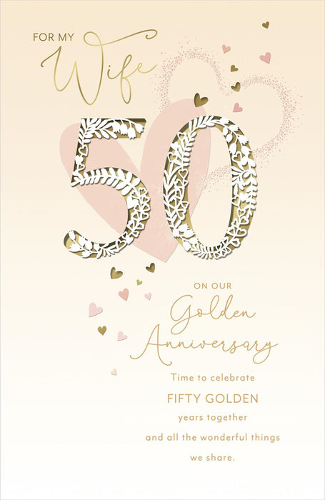 Gibson | 50th Wedding Anniversary Card Wife | Conventional Design | With Envelope
