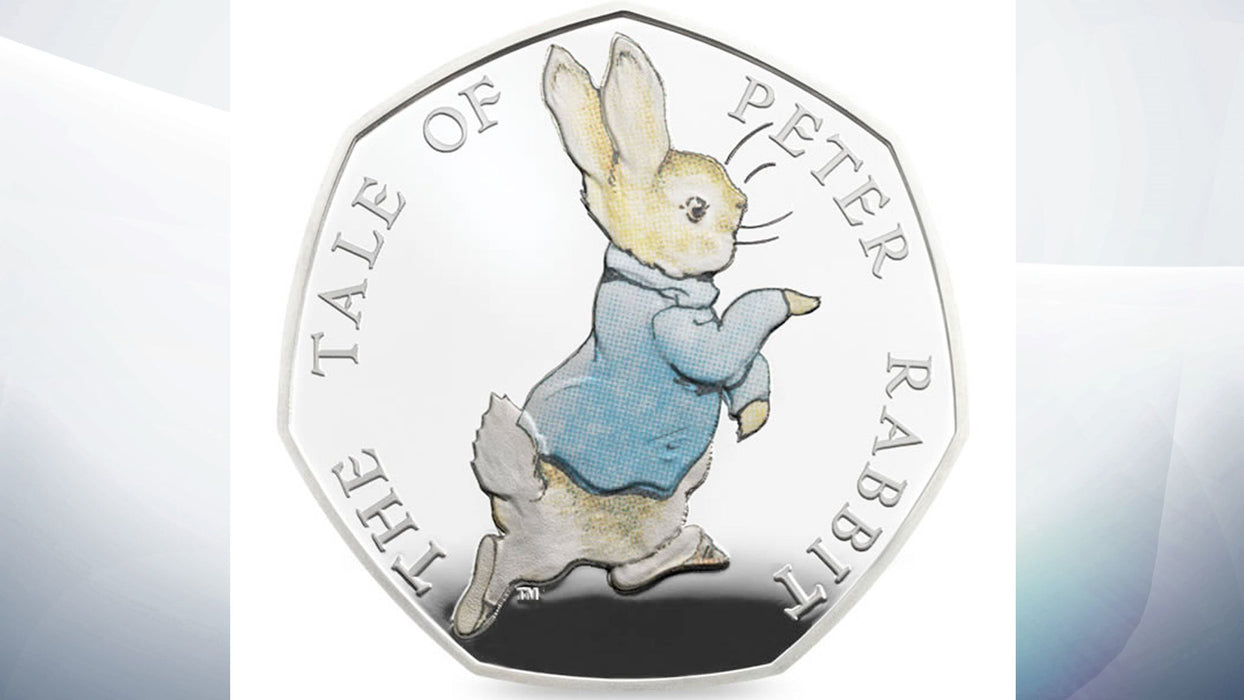 Peter Rabbit part of Beatrix Potter coloured 50p coin release by Royal Mint