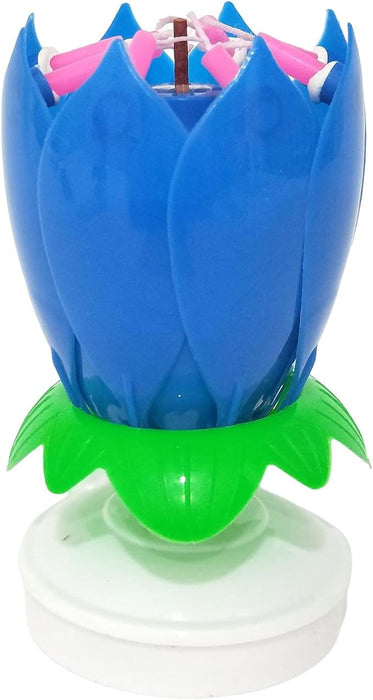 Lotus Flower Shape Flat Bottom Rotating Electronic Birthday Cake Musical Candle