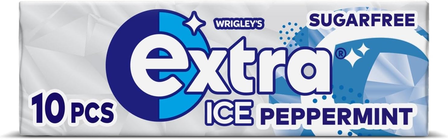 Wrigley's Extra Ice Chewing Gum, Ice Peppermint Flavour with Microgranules, 30 Packs of 10 Pieces, Sugar Free Bulk Pack Gum with Xylitol (300 pieces)