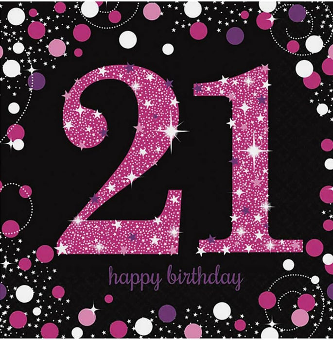21st Pink and Black Birthday Paper Napkins