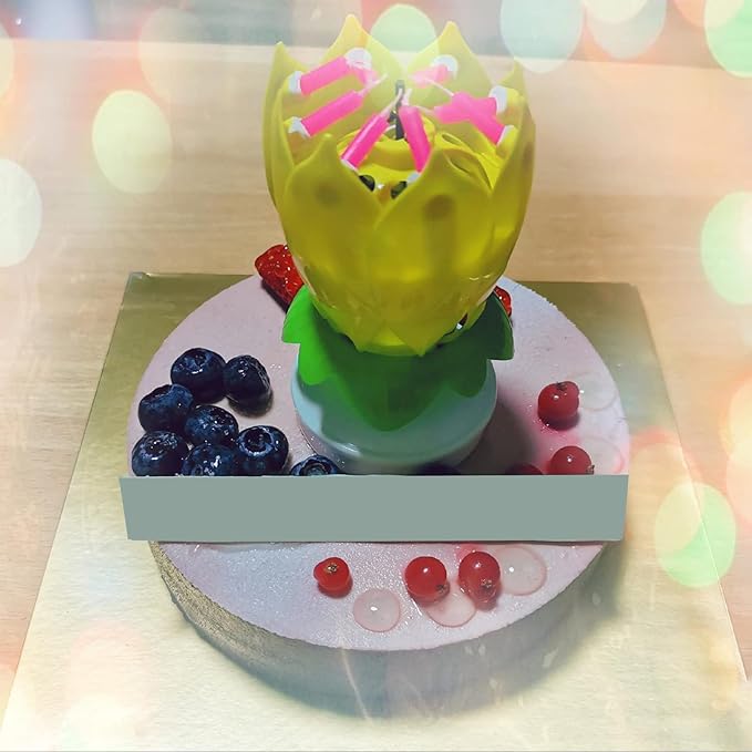 Lotus Flower Shape Flat Bottom Rotating Electronic Birthday Cake Musical Candle