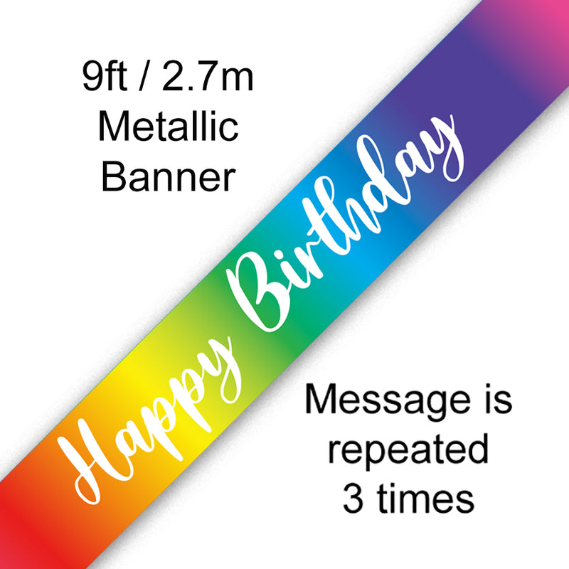 9ft Rainbow Script Birthday Foil Banner
