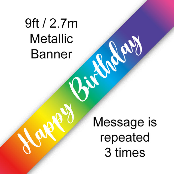 9ft Rainbow Script Birthday Foil Banner