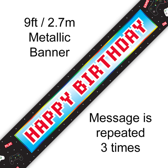 9ft Controller Happy Birthday Holographic Foil Banner