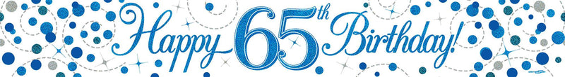 9ft Banner Happy 65th Birthday Blue Holographic