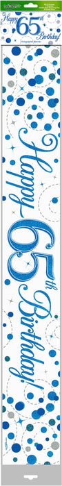 9ft Banner Happy 65th Birthday Blue Holographic