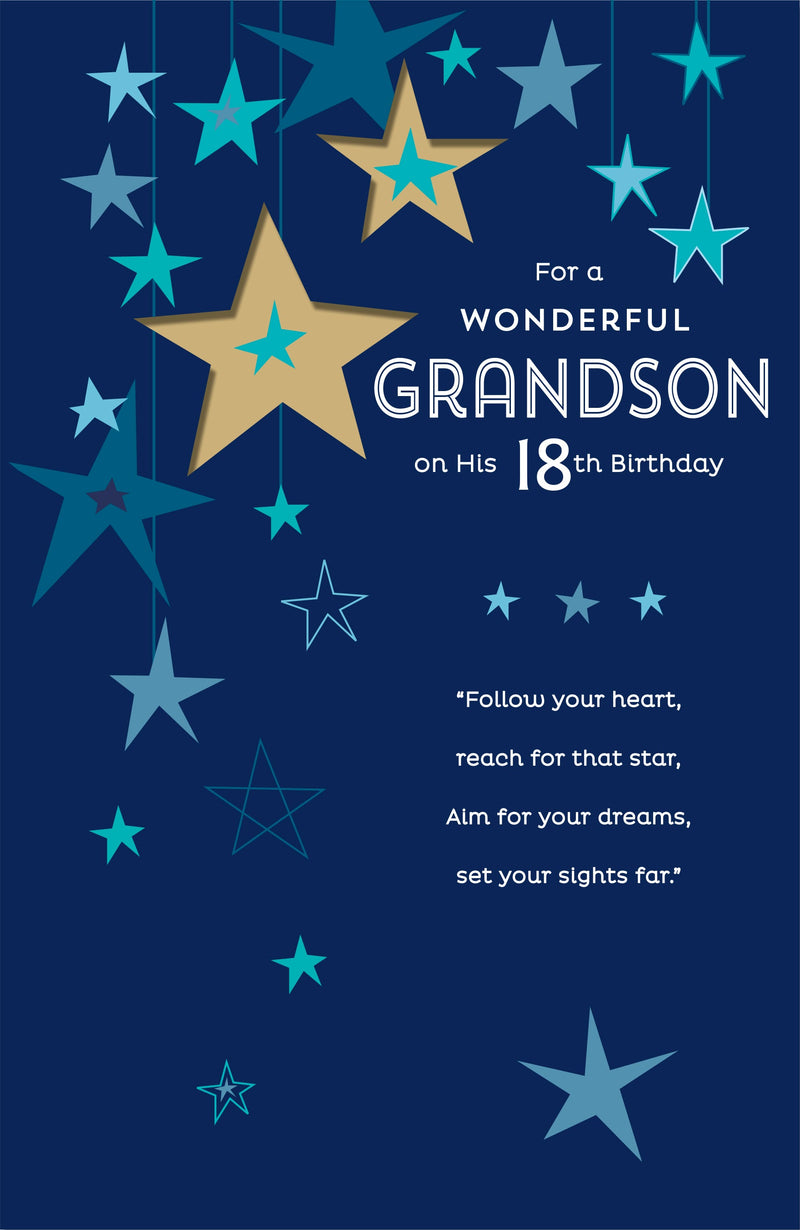 Gibson | Birthday Card 18th Grandson | Happy Birthday Gifts | With Envelope