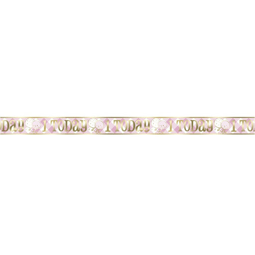 Foil Pink Gingham 1st Birthday Banner 12 ft Long Fold