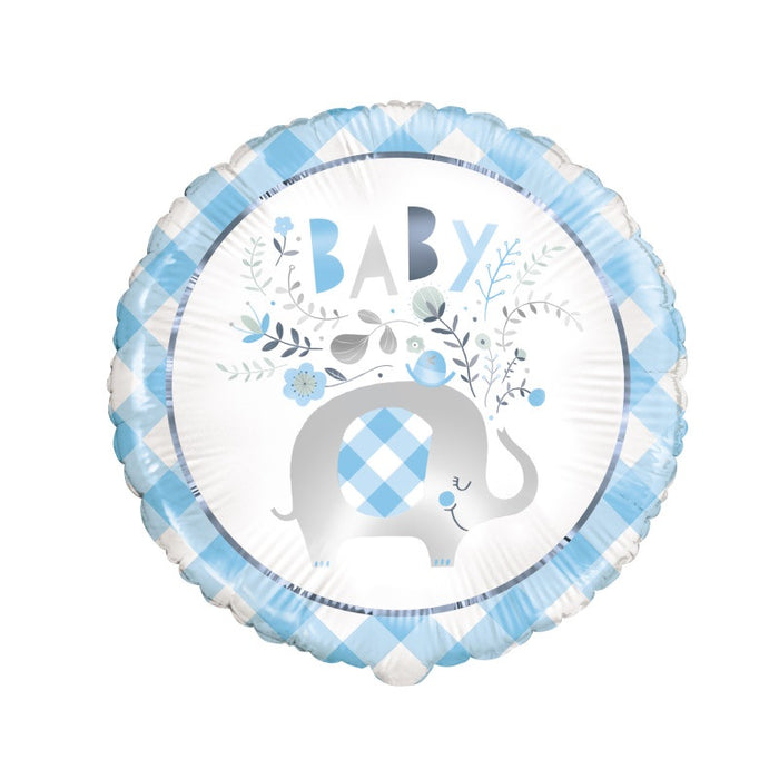 Blue Floral Elephant Round Foil Balloon 18" Package (Optional Helium Inflation)