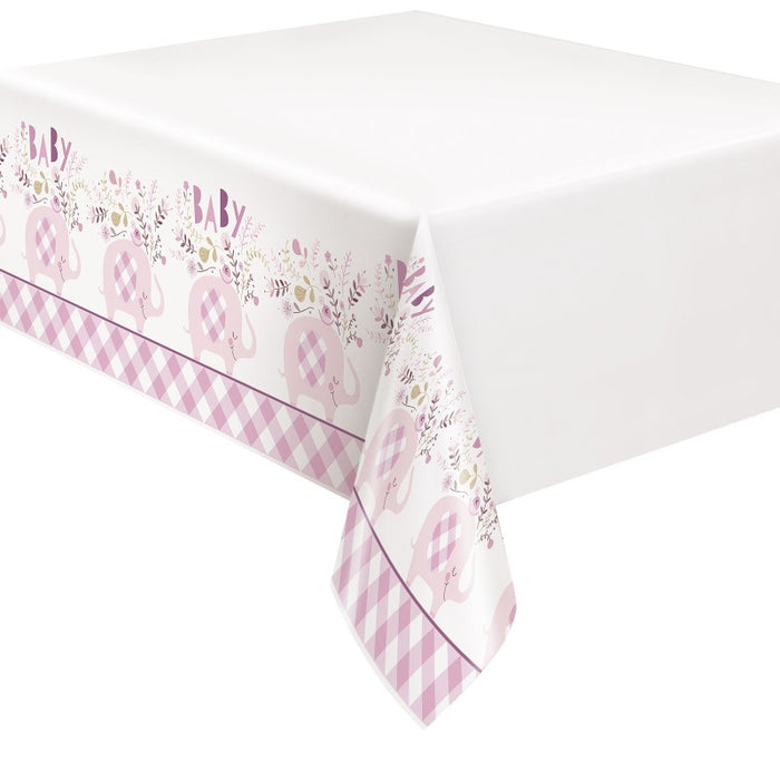 Pink Floral Elephant Plastic Table Cover 54"x84"