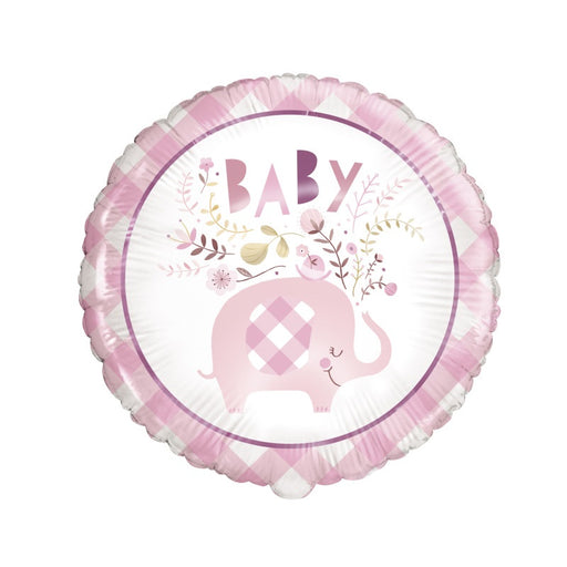 Pink Floral Elephant Round Foil Balloon 18" Package (Optional Helium Inflation)