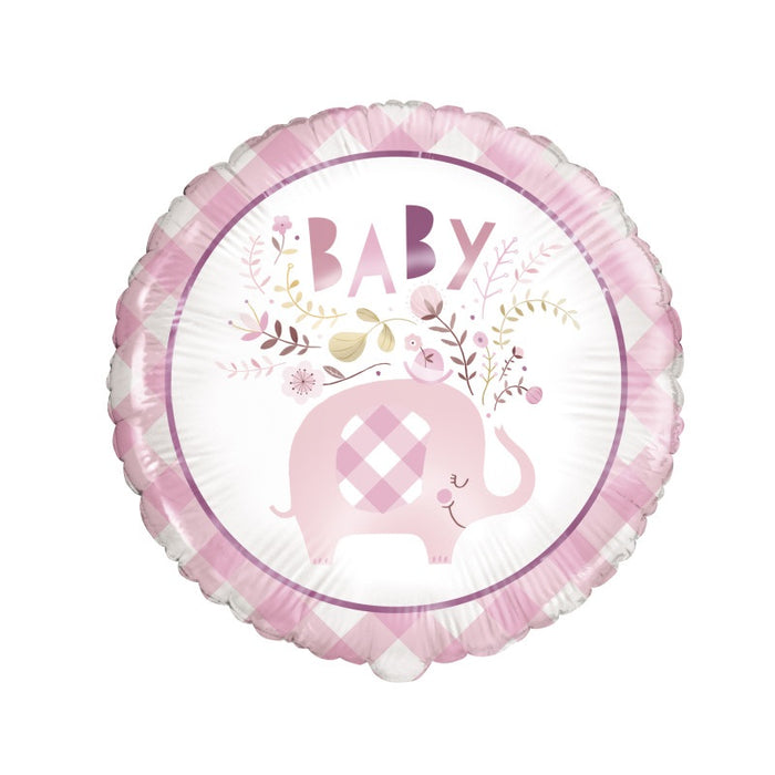 Pink Floral Elephant Round Foil Balloon 18" Package (Optional Helium Inflation)