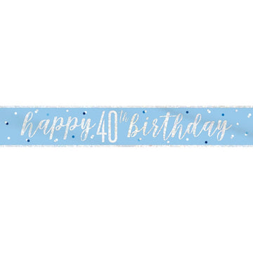 9ft Glitz Blue & Silver Foil Banner "Happy 40th Birthday"