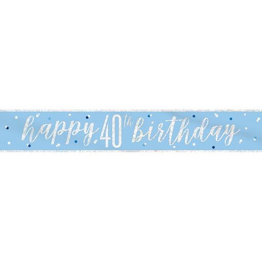 9ft Glitz Blue & Silver Foil Banner "Happy 40th Birthday"
