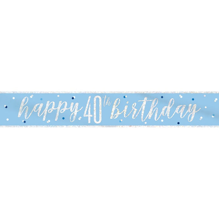 9ft Glitz Blue & Silver Foil Banner "Happy 40th Birthday"