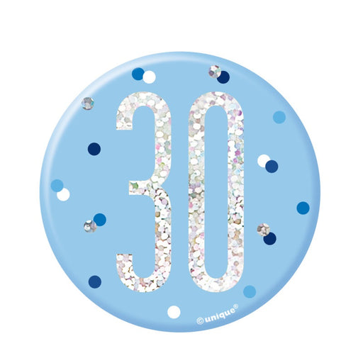 Glitz Blue & Silver Birthday Badge 30
