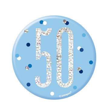 Glitz Blue & Silver Birthday Badge 50
