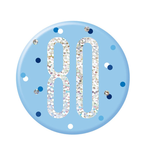 Glitz Blue & Silver Birthday Badge 80