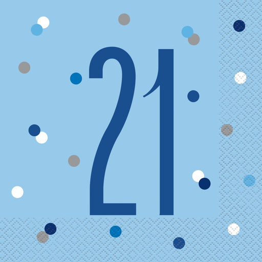 Birthday Blue Glitz Number 21 Luncheon Napkins 16 Pack