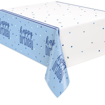 Glitz Blue & Silver "Happy Birthday" Plastic Table Cover 54"x84"