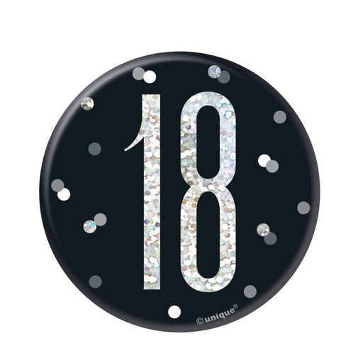 Birthday Black Glitz Number 18 Badge