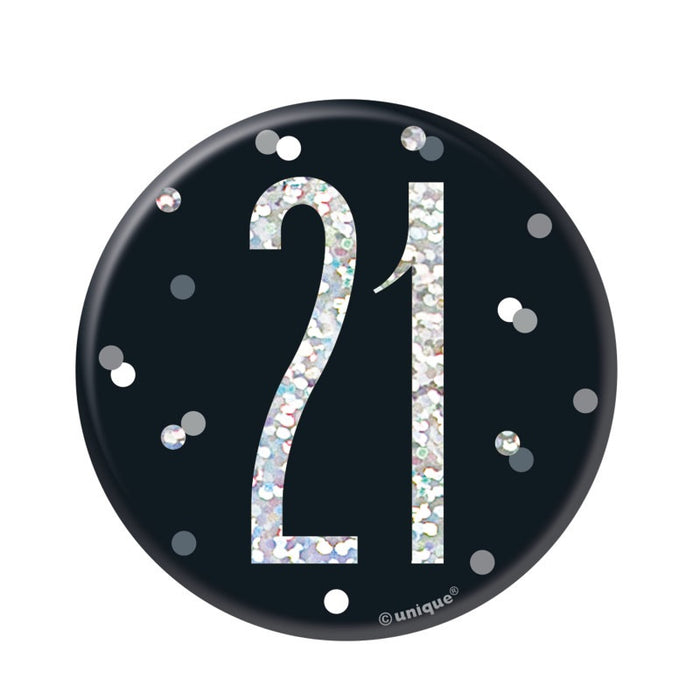 Birthday Black Glitz Number 21 Badge