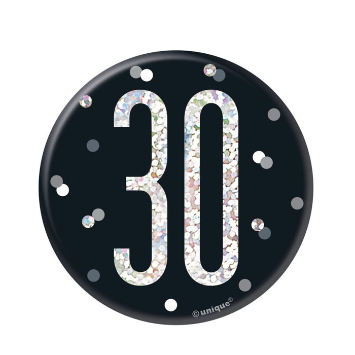 Glitz Black & Silver Birthday Badge 30
