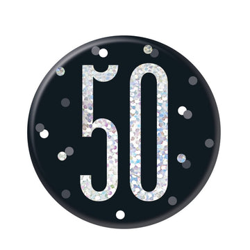 Glitz Black & Silver Birthday Badge 50
