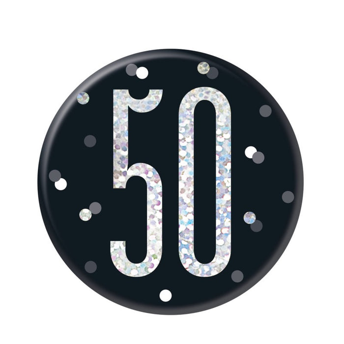 Glitz Black & Silver Birthday Badge 50