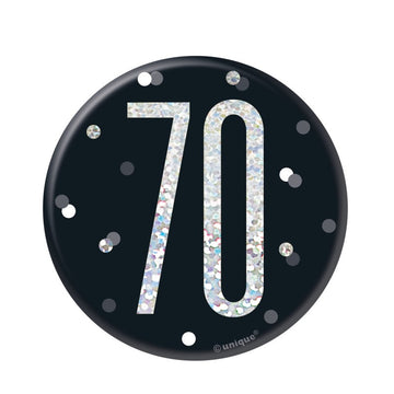 Glitz Black & Silver Birthday Badge 70