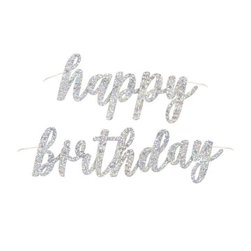 Black & Silver Glitz Script "Happy Birthday" Prismatic Foil Jointed Banner 2 Piece